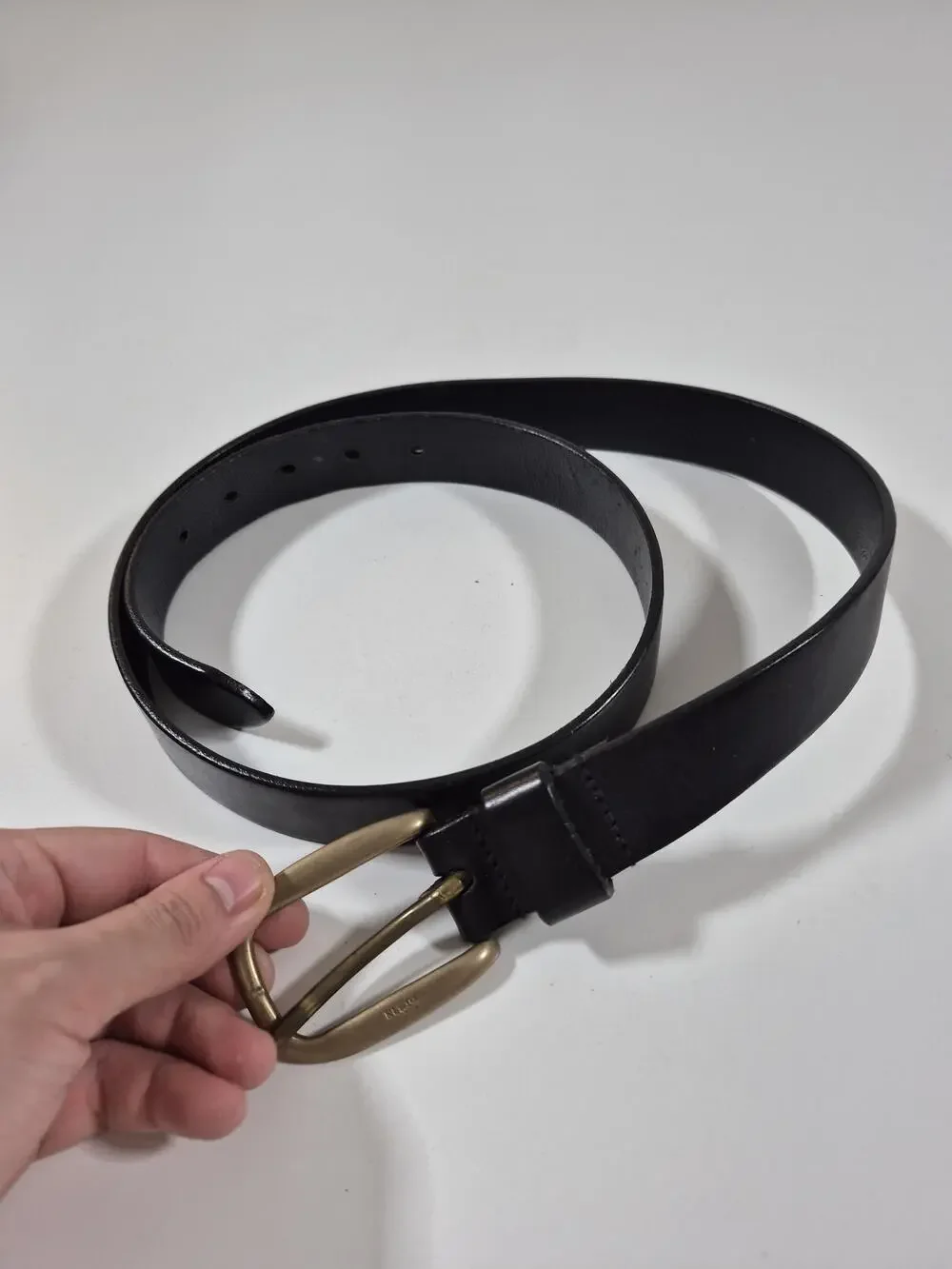 Polo Ralph Lauren Belt Men's 34 Black Leather Dress Brass Buckle USA